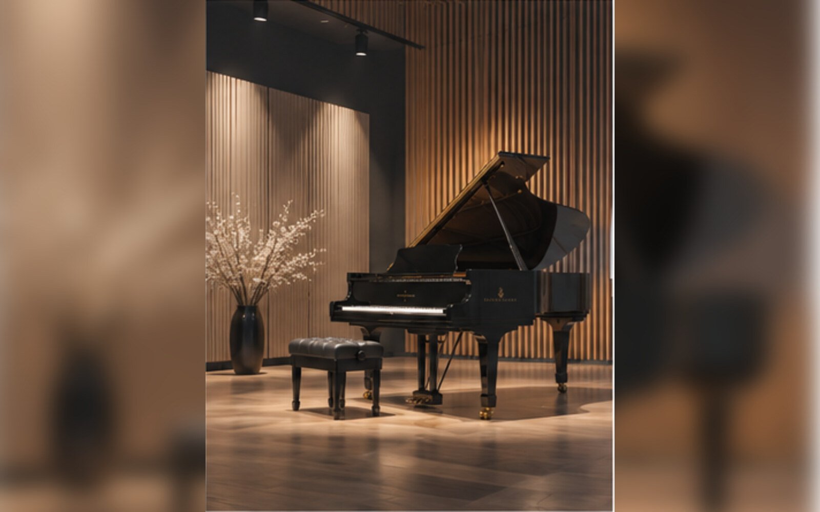 Warm modern grand piano music room
