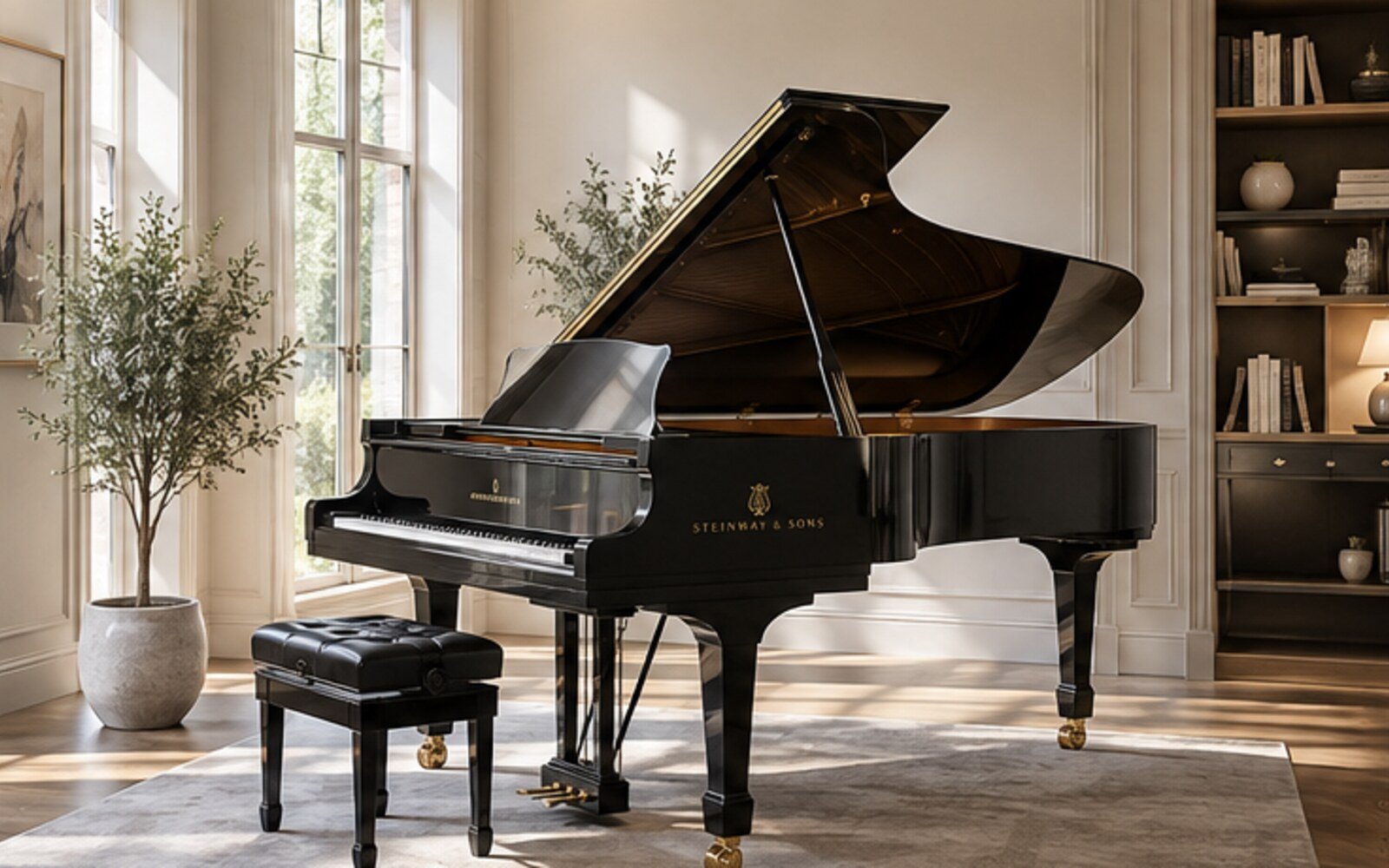 Refined grand piano studio interior